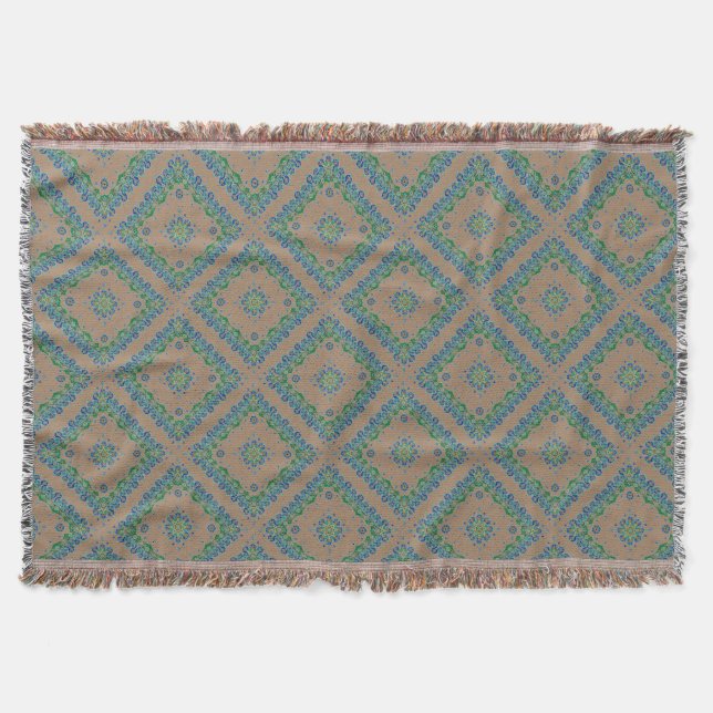 Fringed Throw Rug, tile design Blanket (Front)