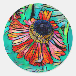 Fringy Helenium with a Stained Glass Look Classic Round Sticker
