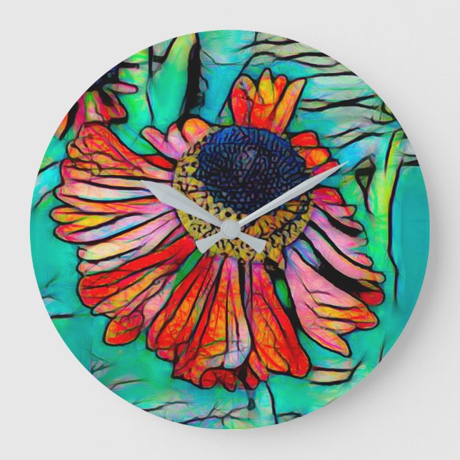 Fringy Helenium with a Stained Glass Look Large Clock (Front)