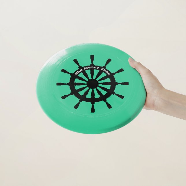 Frisbee - Black Ship Wheel with Name (In Hand)