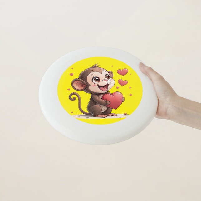 Frisbee Flying D Cute Monkey Red Hearts  (In Hand)