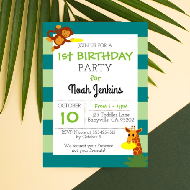 Frisbee Jungle Birthday Party 3x5 Invitation (Creator Uploaded)
