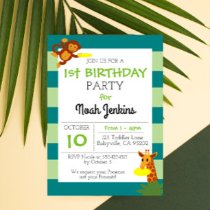 Frisbee Jungle Birthday Teal Party Invitation
