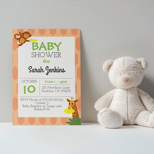 Frisbee Jungle Coral Baby Shower 3x5 Invitation