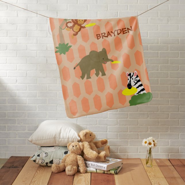 Frisbee Jungle Peach Baby Blanket (In Situ)