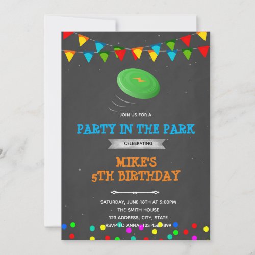 Frisbee party birthday theme invitation