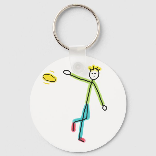 Frisbee Throwing Stickman Keychain (Front)