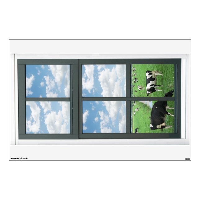 Frisian Holstein Cows Fake Window View Wall Decal (Front)