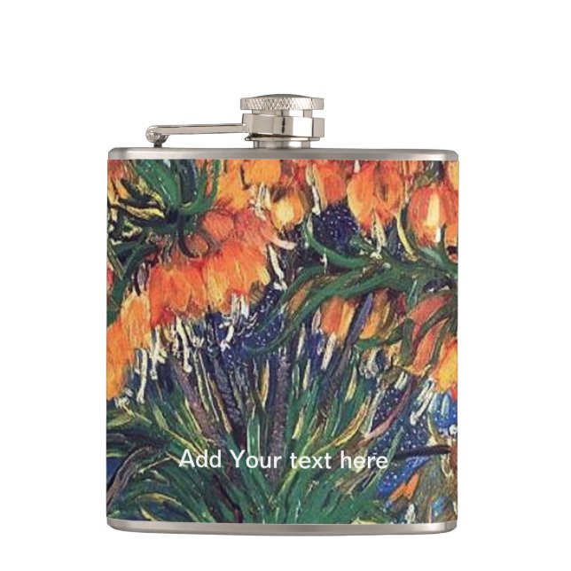 Fritillaries in a Copper Vase by Van Gogh. Hip Flask (Front)