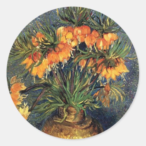 Fritillaries in a Copper Vase by Vincent van Gogh Classic Round Sticker