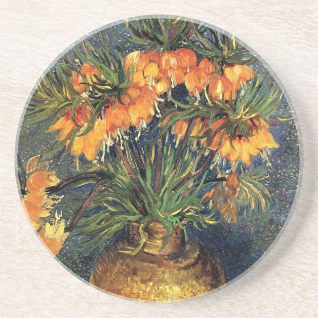 Fritillaries in a Copper Vase by Vincent van Gogh Drink Coaster (Front)