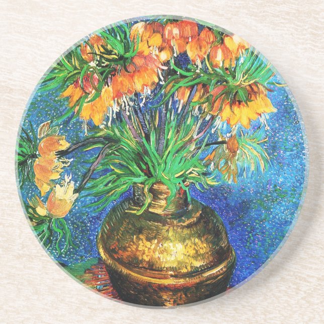 Fritillaries in a Copper Vase Van Gogh Fine Art Drink Coaster (Front)