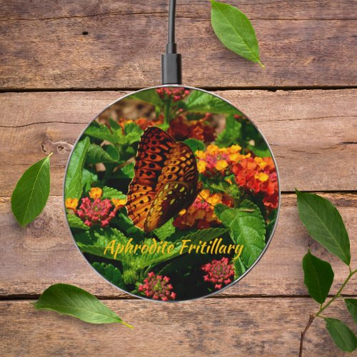 Fritillary Butterfly Lantana Flowers Photographic Wireless Charger