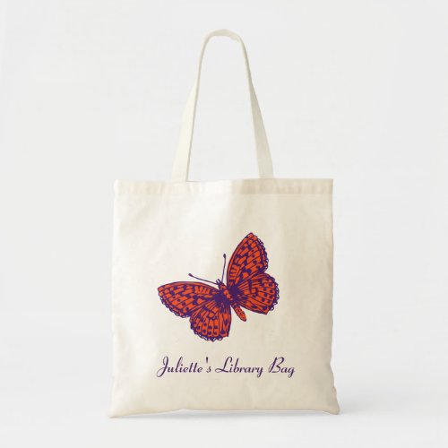Fritillary butterfly purple  orange library bag