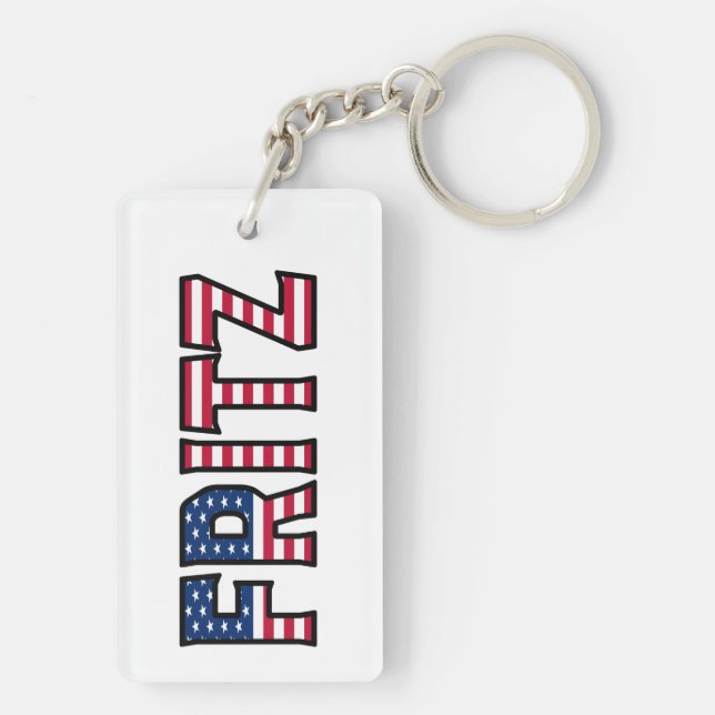 Fritz Last Name First Name USA Flag Follower Keych Keychain (Back)