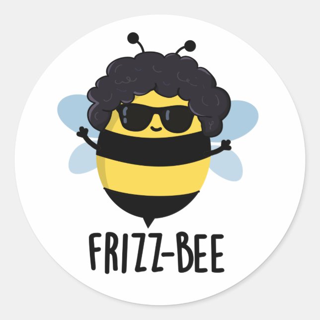 Frizz-Bee Funny Afro Bee Pun  Classic Round Sticker (Front)