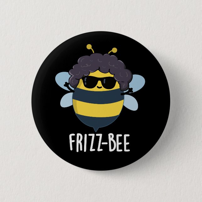 Frizz-Bee Funny Afro Bee Pun Dark BG Button (Front)