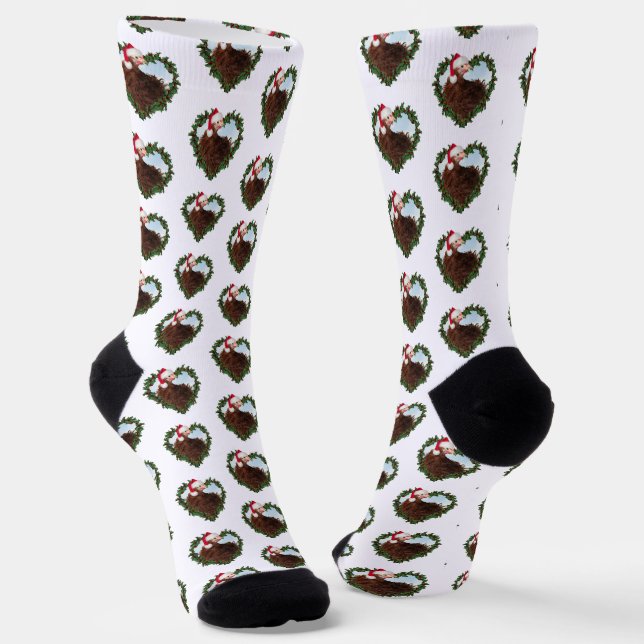 Frizzle Chick Chicken Wreath Christmas Socks (Angled)