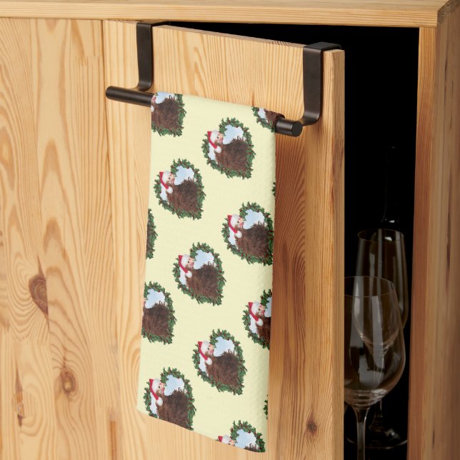 Frizzle Chicken Wreath Christmas Kitchen Towel (Thirds Fold)