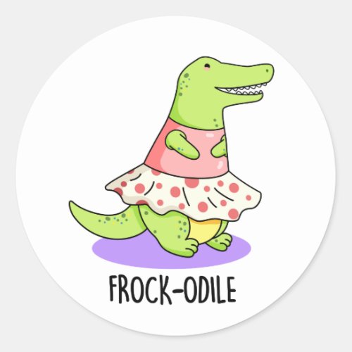 Frock_odile Funny Crocodile Pun  Classic Round Sticker