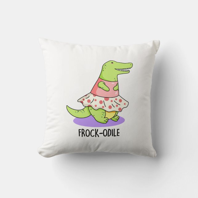 Frock-odile Funny Crocodile Pun  Throw Pillow (Front)