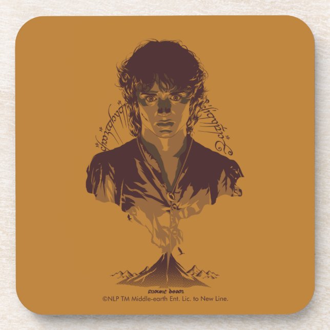 FRODO™ MOUNT DOOM™ Tengwar Inscription Graphic Beverage Coaster (Front)