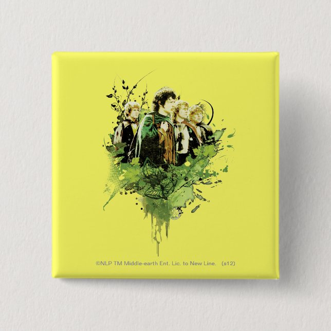 FRODO™ with Hobbits Vector Collage Pinback Button (Front)