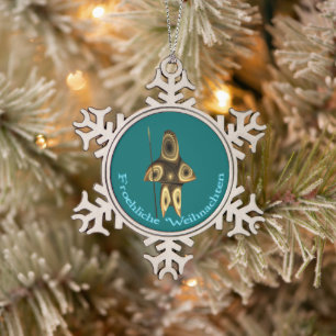 Froehliche Weihnacht  - Fractal Inuit Hunter Snowflake Pewter Christmas Ornament
