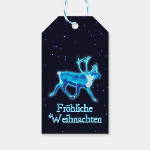Froehliche Weihnachten _ Blue Caribou Reindeer Gift Tags