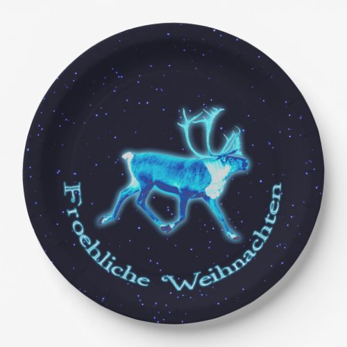 Froehliche Weihnachten _ Blue Caribou Reindeer Paper Plates