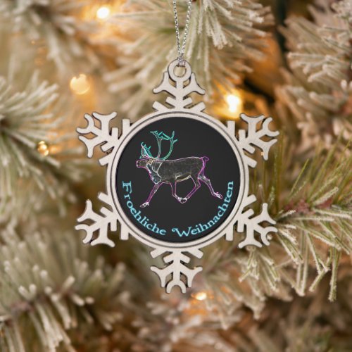 Froehliche Weihnachten _ Electric Caribou Snowflake Pewter Christmas Ornament