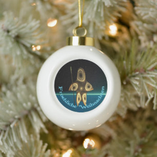 Froehliche Weihnachten - Fractal Inuit Hunter Ceramic Ball Christmas Ornament