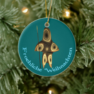 Froehliche Weihnachten - Fractal Inuit Hunter Ceramic Ornament