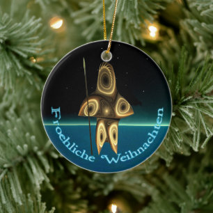 Froehliche Weihnachten - Fractal Inuit Hunter Ceramic Ornament