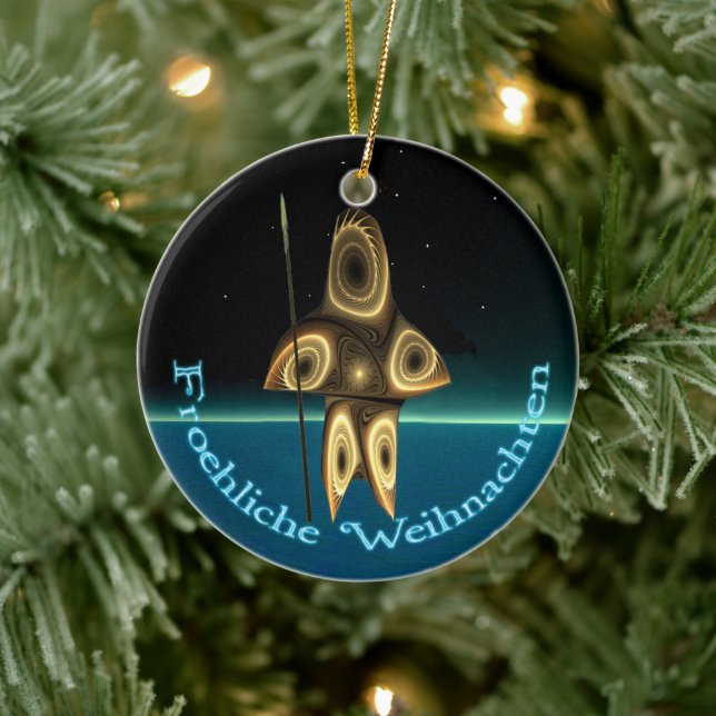 Froehliche Weihnachten - Fractal Inuit Hunter Ceramic Ornament (Tree)
