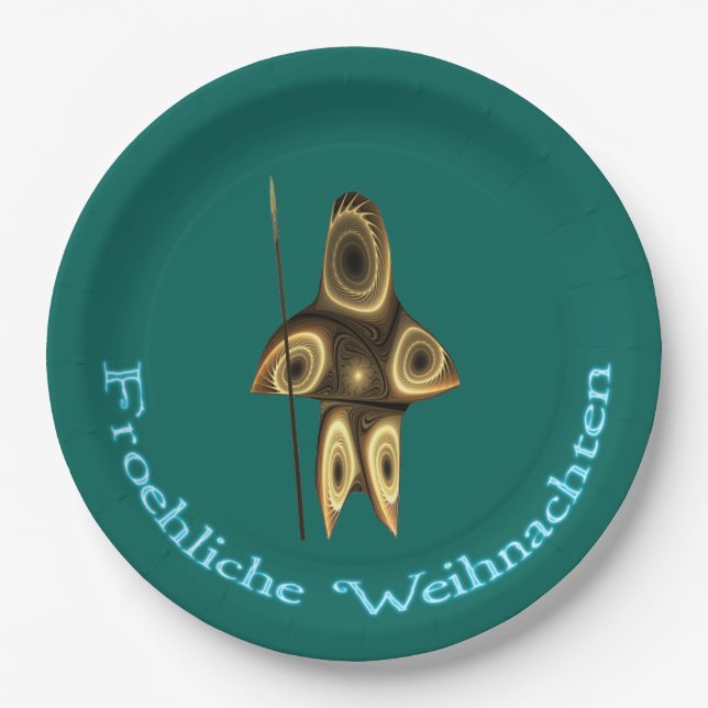 Froehliche Weihnachten - Fractal Inuit Hunter Paper Plates (Front)