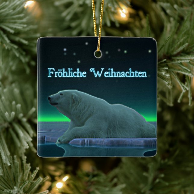 Froehliche Weihnachten - Ice Edge Polar Bear Ceramic Ornament (Tree)
