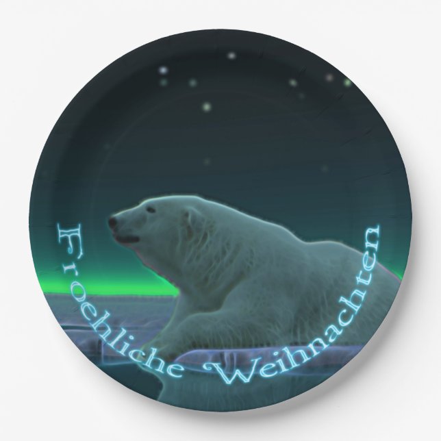 Froehliche Weihnachten - Ice Edge Polar Bear Paper Plates (Front)