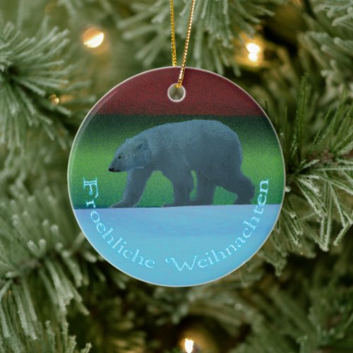 Froehliche Weihnachten_ Polar Lights Polar Bear Ceramic Ornament