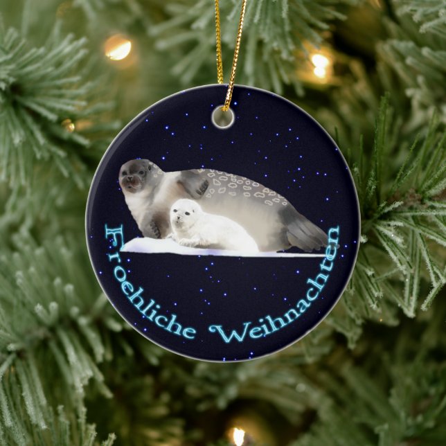 Froehliche Weihnachten - Ringed Seal Ceramic Ornament (Tree)