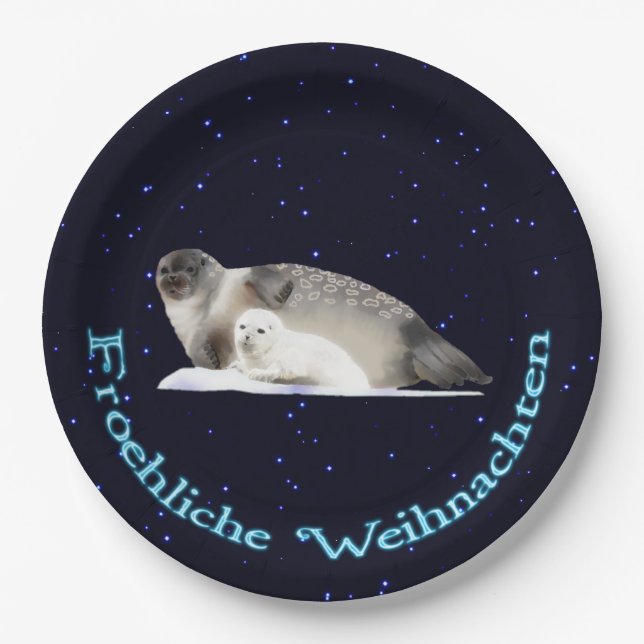 Froehliche Weihnachten - Ringed Seal Paper Plates (Front)