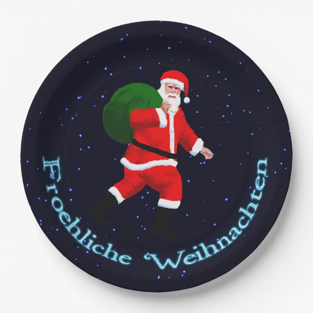 Froehliche Weihnachten - Santa Claus Paper Plates (Front)