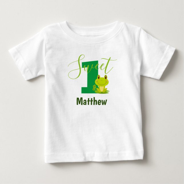 Frog 1st birthday Custom Monogram Sweet One Cute Baby T-Shirt (Front)