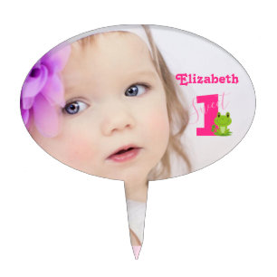 Frog 1st birthday party baby girl cute pink cake t topper