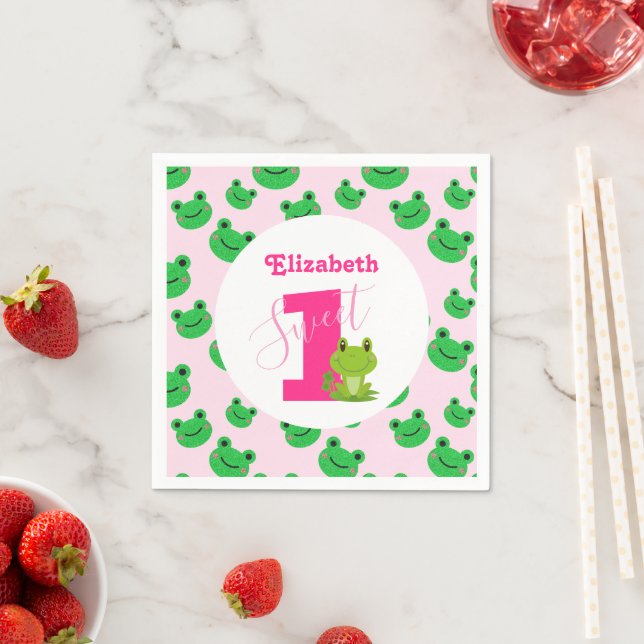 Frog 1st Birthday party baby girl supplies Napkins (Insitu)
