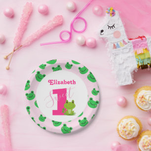 Frog 1st Birthday party baby girl supplies Paper Plates
