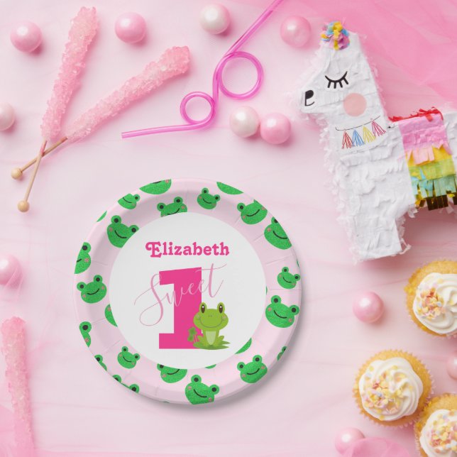 Frog 1st Birthday party baby girl supplies  Paper  Plates (Party)