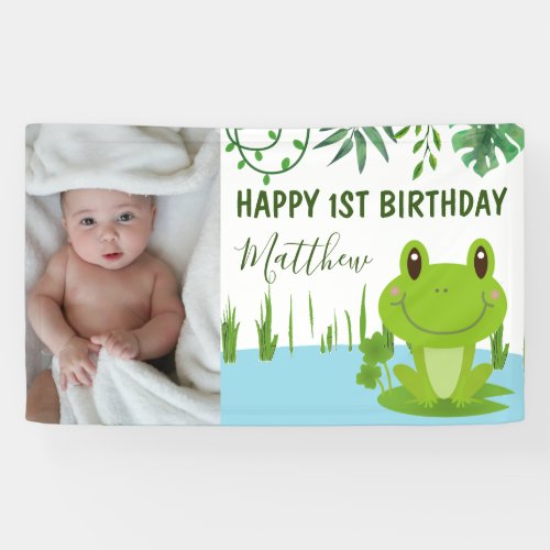 Frog 1st birthday party banner