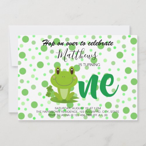 Frog 1st birthday party dots Invitation