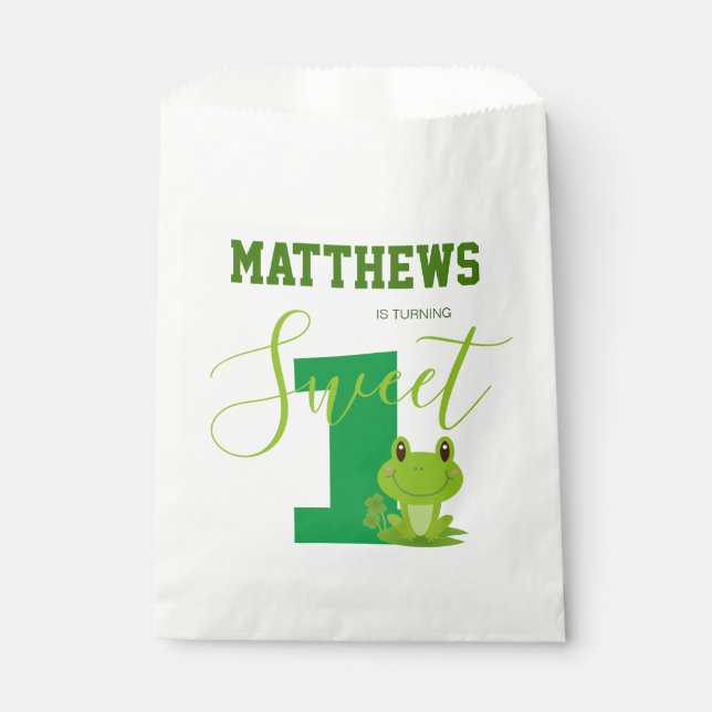 Frog 1st birthday party favor bag (Front)